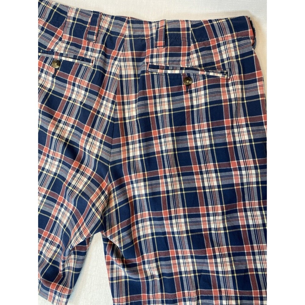 LL Bean Mens 36 Waist Standard Fit Plaid Cotton Chino Shorts Blue Red Madras - Picture 8 of 9